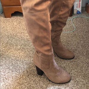 Tan suede over knee boots